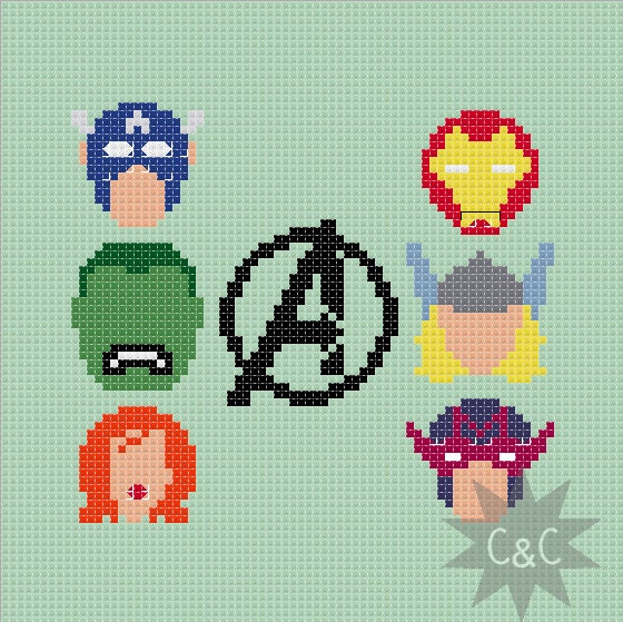 Marvel Avengers heads cross stitch sampler PDF pattern
