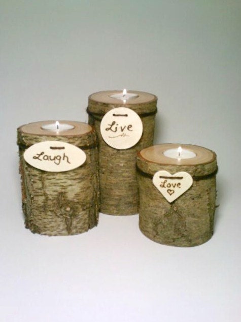 Rustic Wedding Centerpiece, Log Candle Holder, Wedding Centerpiece, Live Laugh Love Centerpiece Log Tealight Candle Holders
