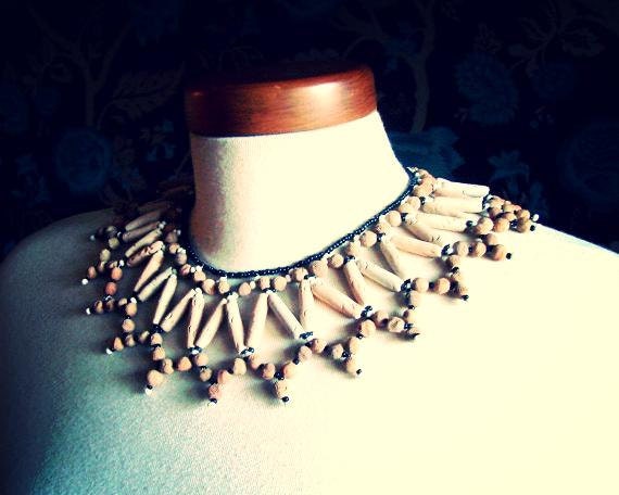 Vintage Unique Clay Tribal Bib Necklace