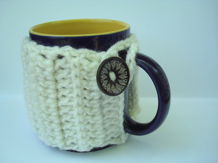 Mug Cozy - Mug Warmer - Mug Hug - handmade crochet - Soft White