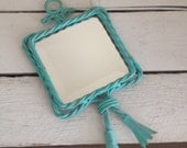 Mint green chippy paint mirror / mint green small wall mirror / shabby chick / mint green hanging mirror