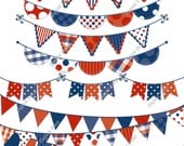 INSTANT DOWNLOAD Blue, White and Red Bunting Clip Art Set - printable digital clipart