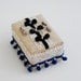 Burlap and Lace Ring Bearer Pillow with Blue Pom Pom and Black Bow Ties