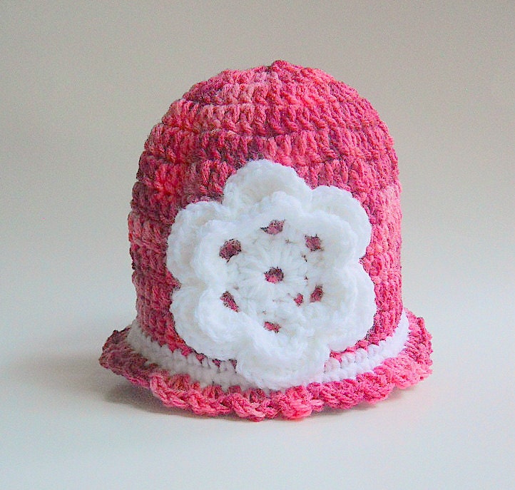 Toddler Pink Hat Baby Girl Beanie Infant Cap Children Winter Clothing White Flower 1 - 2 Years Old Cloche