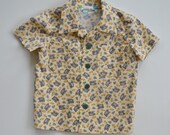 Bear and fish shirt for toddler boy, ready for summer.   Two breast patch pockets.   Smart for special occasions.  Size 3T