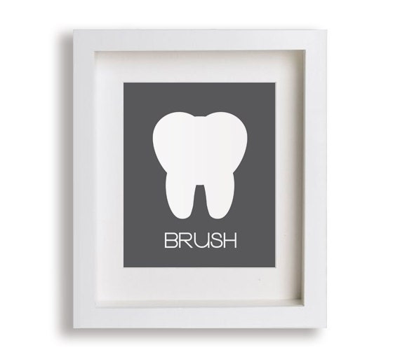 Brush - Kids Bathroom Art, Kids Bathroom Decor, Children's Wall Art, Bathroom Art, Kids Bathroom, Brush Your Teeth, Tooth