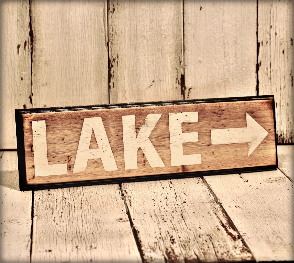 LAKE -painted and distressed wood sign - Rustic, Western, Home Decor, Wall Art, Brown, Turquoise