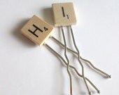 Scrabble tile "HI" hair pins