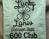 Lucky Lanes Mint Green Vintage Bowling Towel 600 Club Denison Iowa