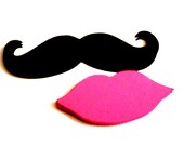 50 Mustaches Mustashes Moustaches 50 Lips Photo Prop Black Die Cuts Party Shower Cards Wedding Photo booth Made to Order