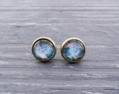 Blue Space Earrings, Glass & Brass Posts