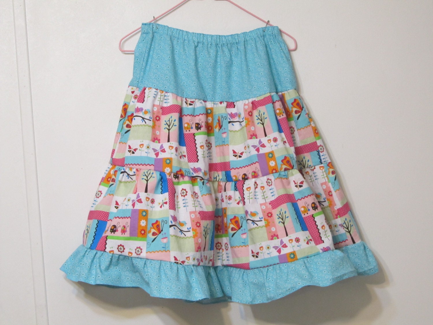 Patchwork Twirly Skirt, Girl's Ruffled skirt, Girl's clothing, OOAK Handmade Girl's Skirt, Spring cotton skirt, Size 6