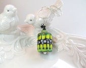 Necklace lampwork green yellow multi, crystals, bead by Romana Lampwork
