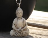 Sitting Buddha Necklace, Buddha, Buddha Pendant Hangs from Silver Ball Chain, Siddhattha Gotama Buddha