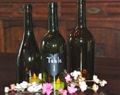 3 Wine Bottle Hurricanes with Heart Shaped Chalkboard Label-Perfect Rustic Wedding Centerpiece/Table Number