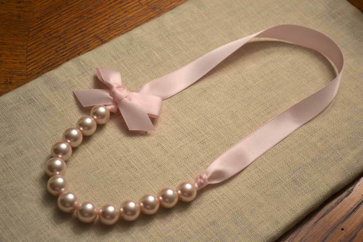 Lily: Beautiful Little Girl Pearl Necklace - Light Pink Pearls with Light Pink Ribbon - Birthday