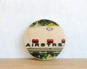 Airstream Vintage Trailer Photo Art, Circle Image Transfer on Wood - 'Streaming' by Patrick Lajoie, camping, road trip