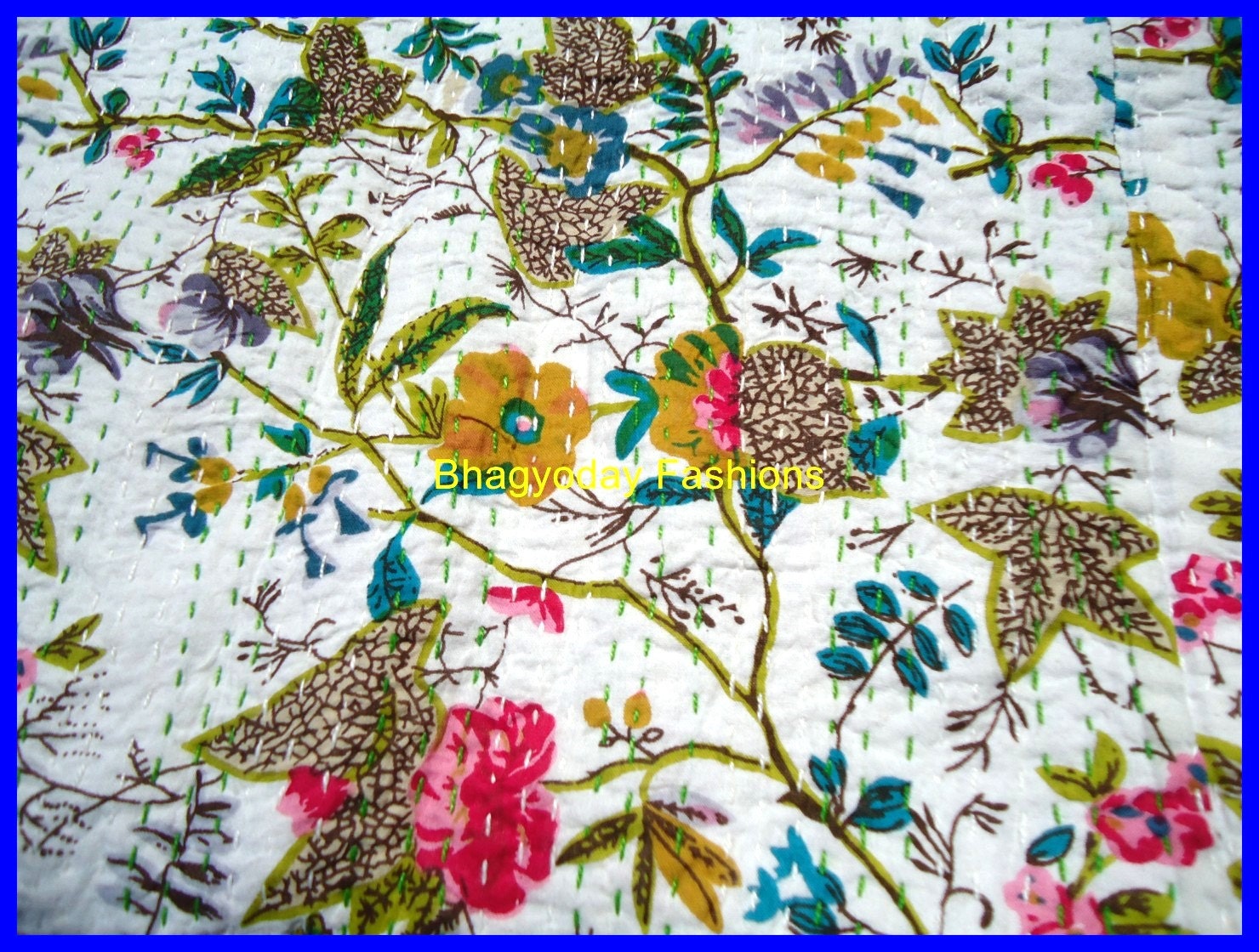 Quilt kantha New Ethnic exclusive  Kantha quilt Bedding Bedspread. 100% Organic Cotton Blanket. Throw. Reversible Twin Quilt
