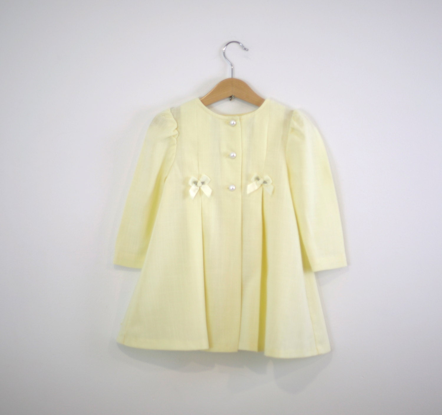 Vintage Baby Dress Coat Jacket in Lemon Yellow Trimmed in Satin Ribbon 2T