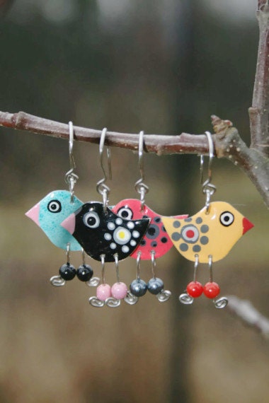 Colorful bird earrings, summer earrings
