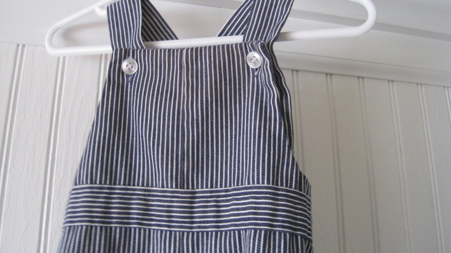 Vintage Healthtex overalls, size 12 months, blue and white striped