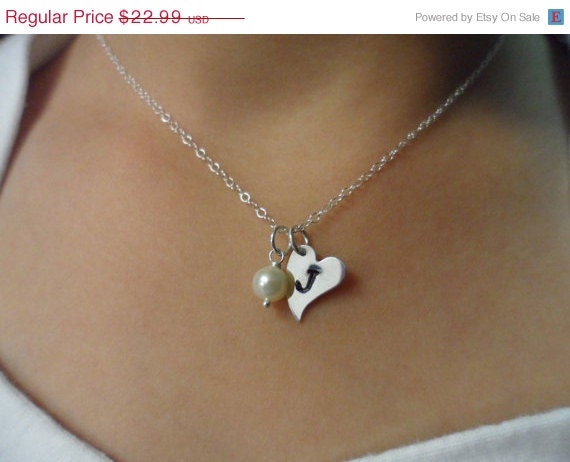 Custom Initial, Heart Charm, Sterling Silver, Bridesmaids Gifts, Flower Girl, June Birthstone, Valentines Gifts