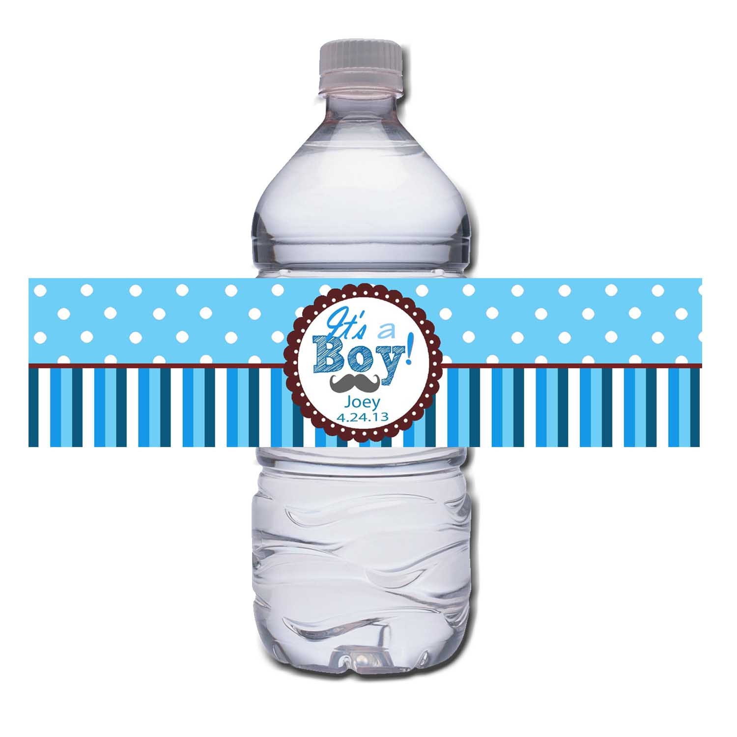 Custom Water Bottle Label -Blue Its a Boy Baby Mustache Party or Baby Shower Set of 20
