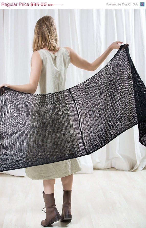 ON SALE Women Black Shawl,Eco Design Knitted Scarf