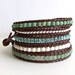 Chan Luu Inspired Leather Wrap Bracelet with Aventurine Magnesite Turquoise and Crystal Beads on Brown Leather
