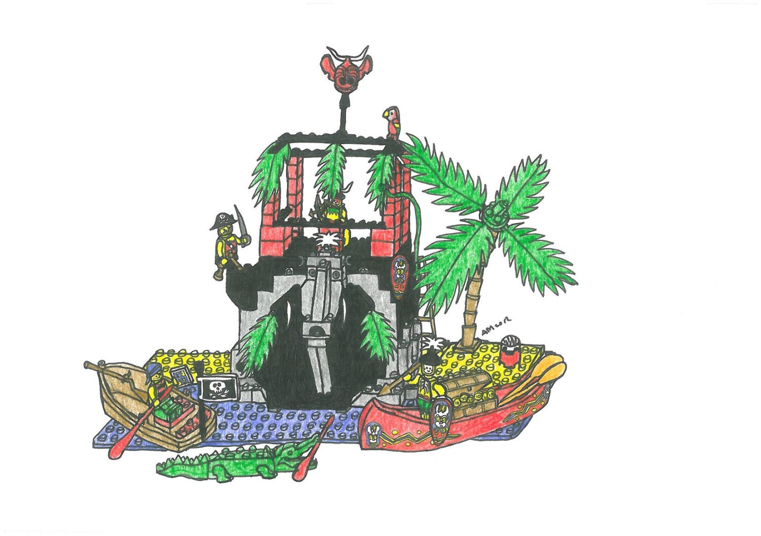 Original Drawing of Lego pirates Forbidden cove set - Original art/drawing - Size A5 mounted with a board