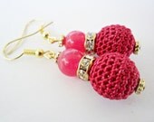 Free shipping - Pink Crocheted bead earrings