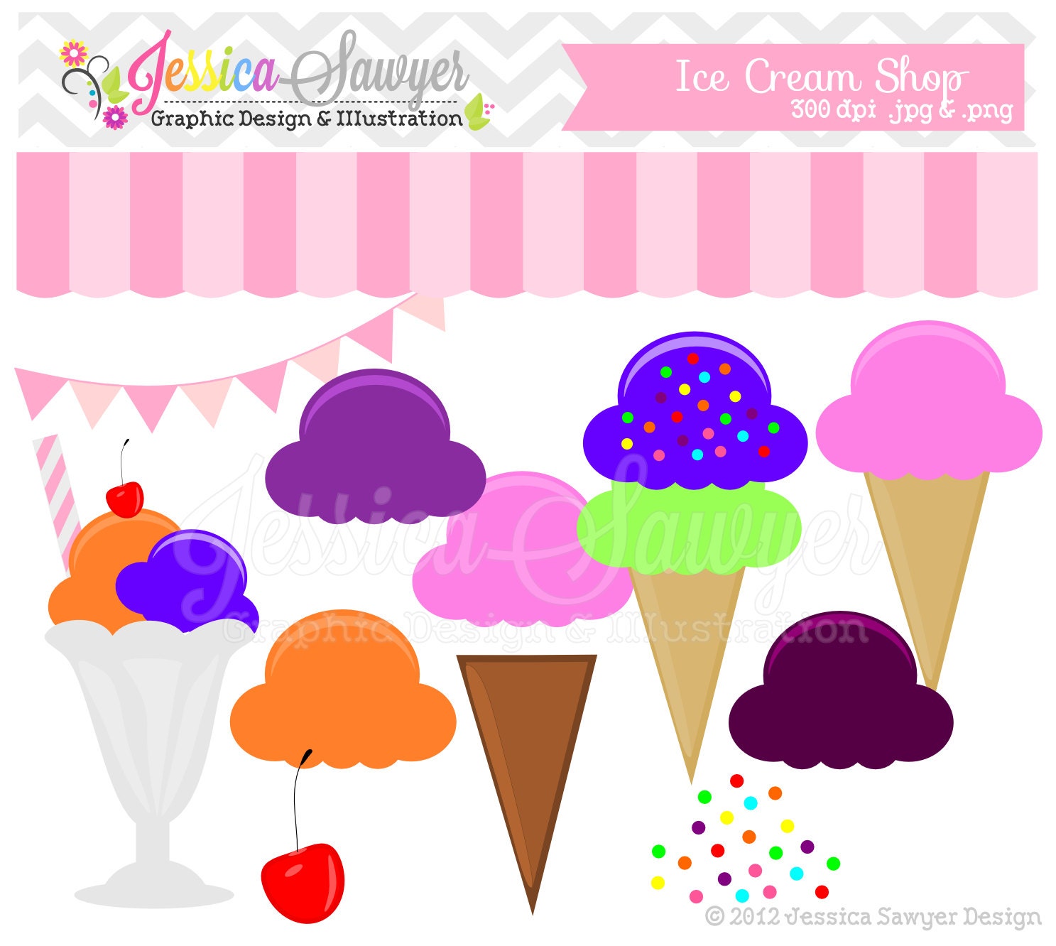 INSTANT DOWNLOAD ice cream clip art - desert clipart - commercial use - digital scrapbook - card making - invitation design Il_170x135