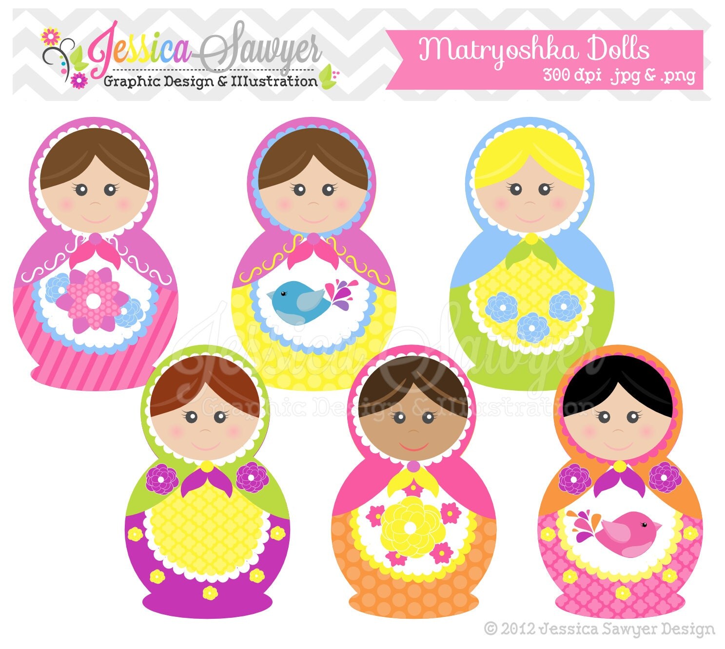 INSTANT DOWNLOAD Matryoshka doll clip art - russian clipart - matrioska graphic - commercial use - digital scrapbooking Il_570xn