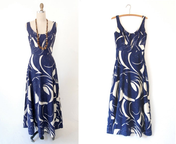Vintage 60's graphic painterly maxi dress empire waist / Anthropologie retro chic art statement dress / S small