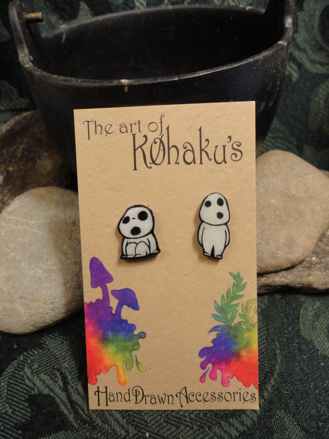 Hand Drawn Kodama 2 Stud Earrings