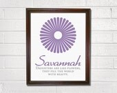 Flower Nursery Print - DIY PRINTABLE Art - Floral Purple - Girl Nursery Art - Daughters Are Like Flowers - Nursery Shape Collection
