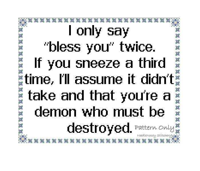 Funny Cross Stitch Pattern, Instant download, PATTERN ONLY Bless You
