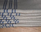 Pair of Kitchen -Tea - Dish Towels. Linen - Cotton Fabric: Gray with Blue Stripes, Lines. Swedish design.