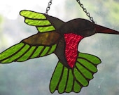 Stained Glass Ruby Throated Hummingbird Suncatcher