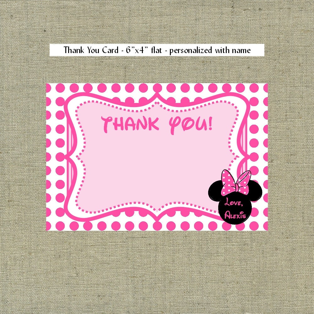 Minnie Mouse Themed Printable Thank You Card Flat 6"x4"