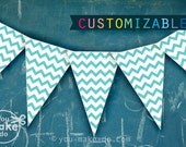 INSTANT DOWNLOAD turquoise chevron banner printables - birthday banner, baby shower banner, party printables, banners, chevron party, teal
