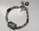 Ancient Roman Glass, Flourite and Sterling Silver Artisan Made Bracelet