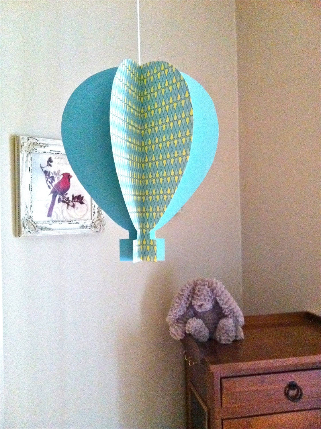 Baby Blue/Yellow Print Hot Air Balloon Mobile