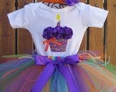 PARTY GIRL - 3D Cupcake 1st Birthday Set Includes Tutu, 3D Cupcake Onesie w/Free Matching Flower Headband - 1st 2nd 3rd 4th 5th bday
