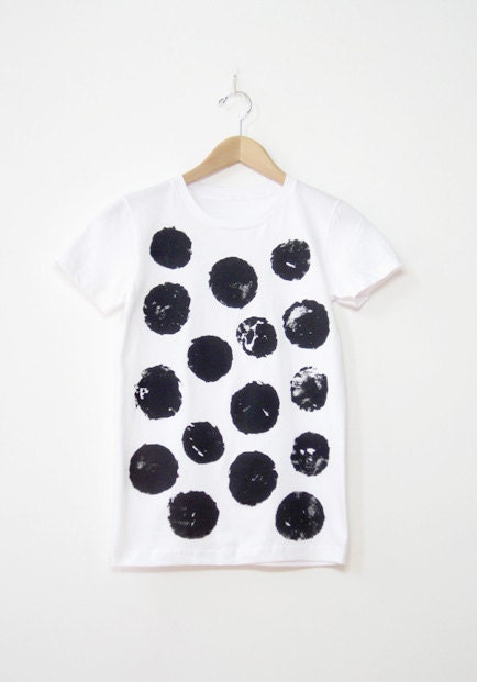 Organic Cotton Tee Hand Screen Printed Polka Dots