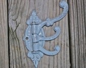 Swing Arm Cast Iron Hook, Light Grey, Shabby Chic Swivel, French Cottage, Distressed