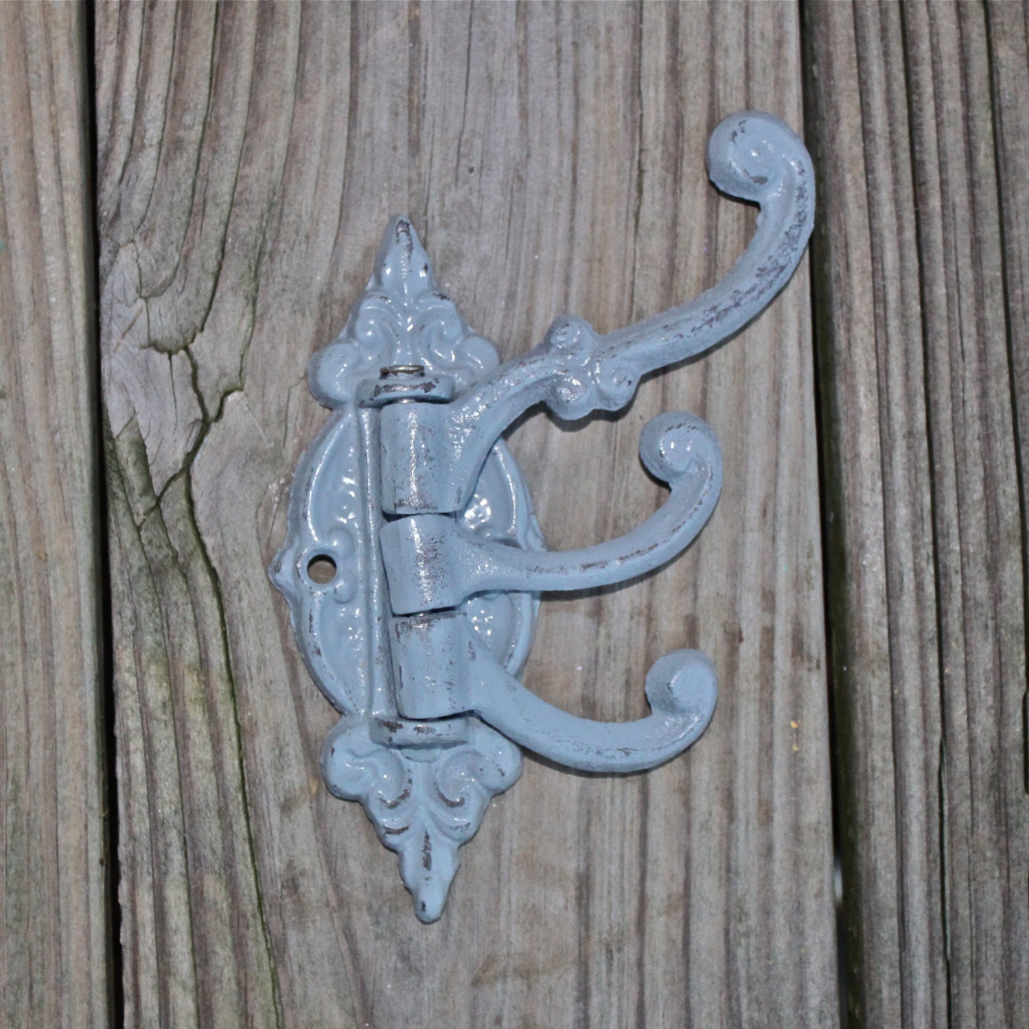 Swing Arm Cast Iron Hook, Light Grey, Shabby Chic Swivel, French Cottage, Distressed