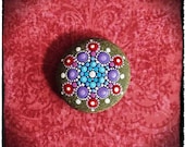 Jewel Drop Mandala Painted Stone- Rhubarb and Blueberry
