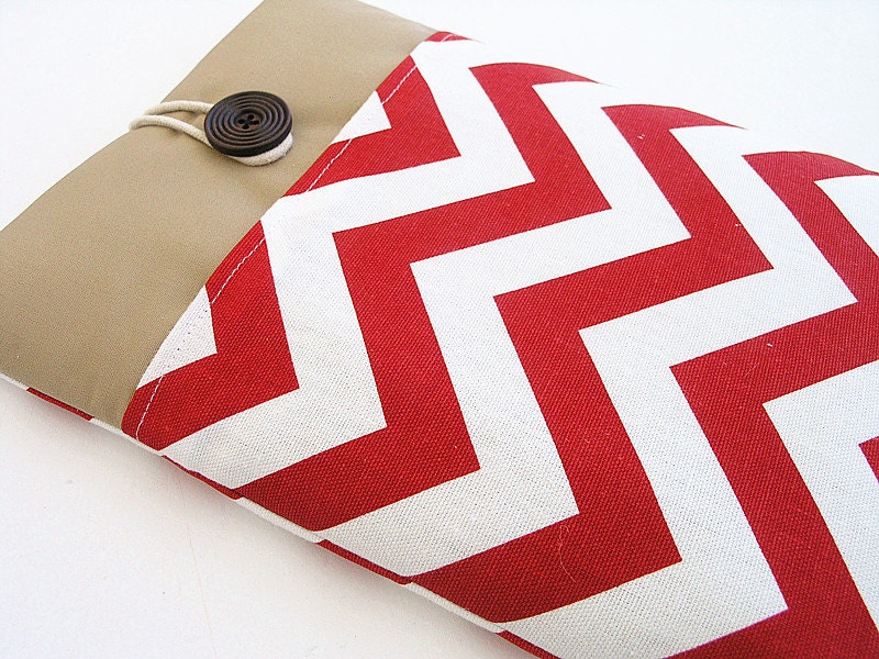 Ipad case, Ipad cover, Ipad sleeve with pocket, Padded ,Ipad 1, Ipad 2, Ipad 3, Ipad 4- Red Chevron