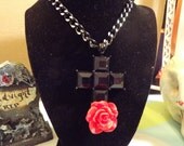 Gothic large cross and rose Necklace